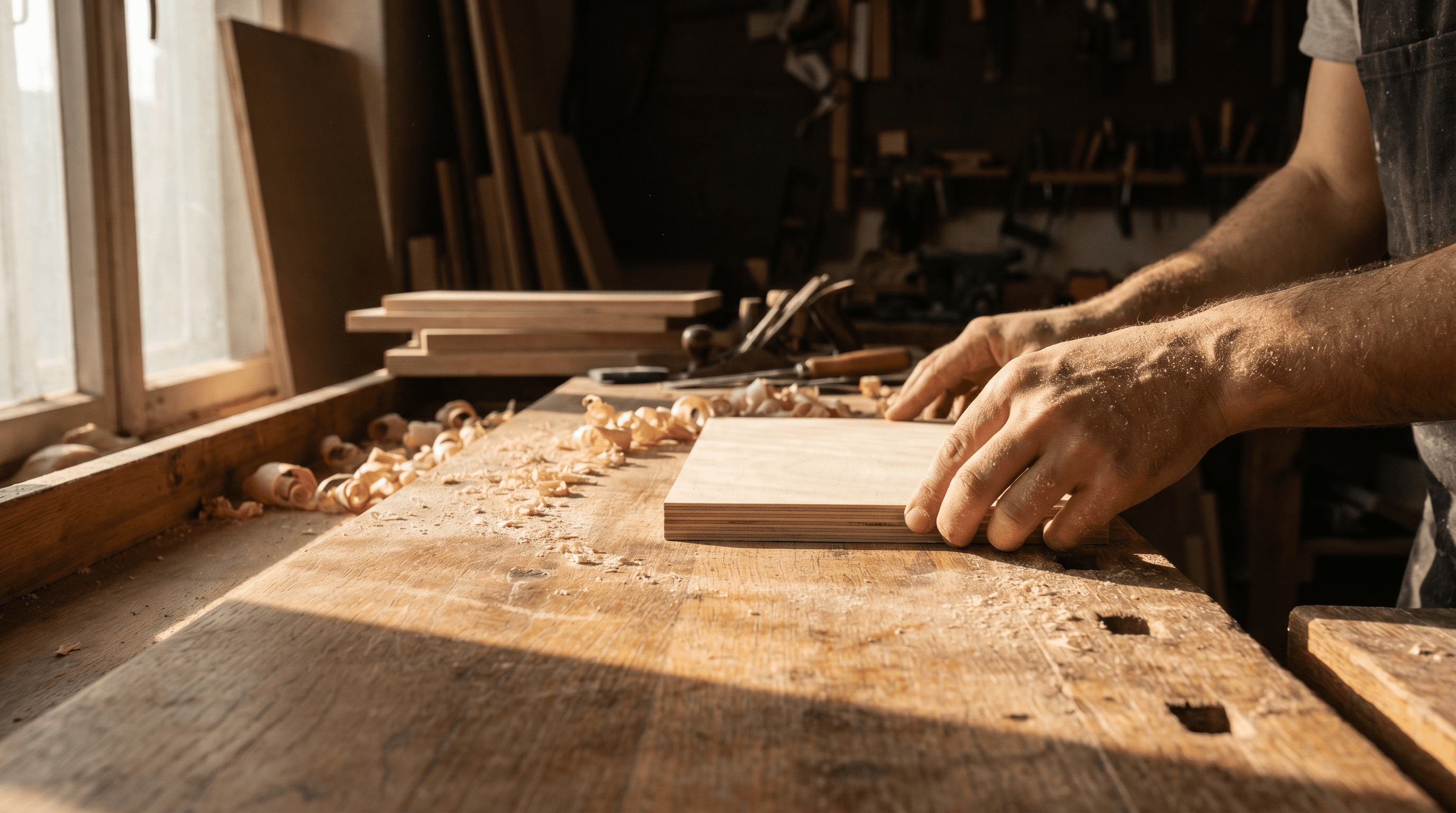 RK Woodworks darbnīca ar lazergraviēšanas iekārtu fonā